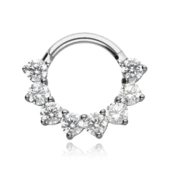 Tytanowy kolczyk clicker z białymi cyrkoniami - srebrny - TK-032