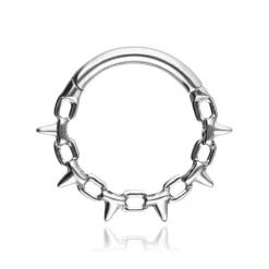 Tytanowy kolczyk clicker z ćwiekami - srebrny - TK-097