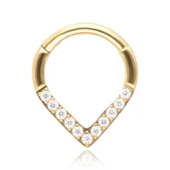Tytanowy kolczyk clicker z białymi cyrkoniami - złoty - TK-057