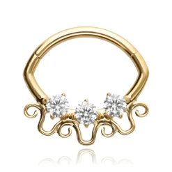 Tytanowy kolczyk clicker z białymi cyrkoniami - złoty - TK-094