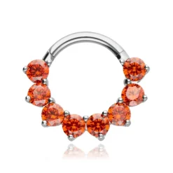 Tytanowy kolczyk clicker z czerwonymi cyrkoniami - srebrny - TK-032