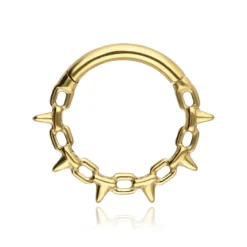 Tytanowy kolczyk clicker z ćwiekami - złoty - TK-097