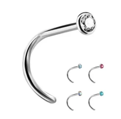 Tytanowy kolczyk do nosa z niebieską cyrkonią - TN-011
