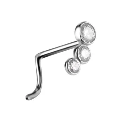 Tytanowy kolczyk do nosa ozdobny z białą cyrkonią - TN-041