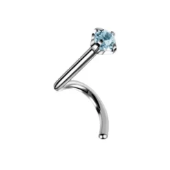 Tytanowy kolczyk do nosa z niebieską cyrkonią - srebrny - TN-010