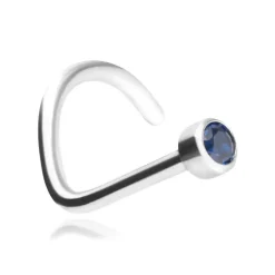 Tytanowy kolczyk do nosa - srebrny z granatową cyrkonią - TN-004