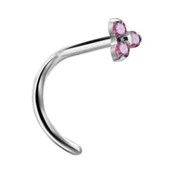 Tytanowy kolczyk do nosa Premium Zirconia z ciemnoróżową cyrkonią - TN-017