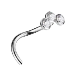 Tytanowy kolczyk do nosa ozdobny z białą cyrkonią - TN-037