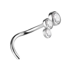 Tytanowy kolczyk do nosa ozdobny z białą cyrkonią - TN-040