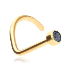 Tytanowy kolczyk do nosa - złoty z granatową cyrkonią - TN-004