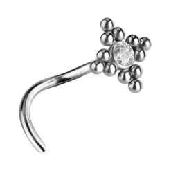Tytanowy kolczyk do nosa ozdobny z białą Premium Zirconia - TN-026