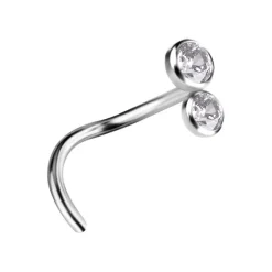 Tytanowy kolczyk do nosa ozdobny z białą cyrkonią - TN-036