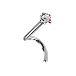 Tytanowy kolczyk do nosa z kolorową cyrkonią - srebrny - TN-010