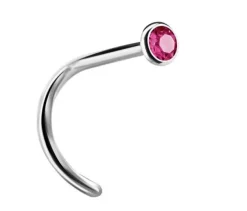 Tytanowy kolczyk do nosa z różową cyrkonią - TN-011