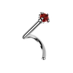 Tytanowy kolczyk do nosa z czerwoną cyrkonią - srebrny - TN-010