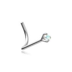 Tytanowy kolczyk do nosa Premium Zirconia srebrny z opalizującą cyrkonią - TN-018