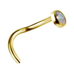 Tytanowy kolczyk do nosa z kolorową PREMIUM ZIRCONIA - złoty - TN-007