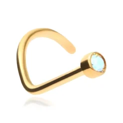 Tytanowy kolczyk do nosa - złoty z opalizującą cyrkonią - TN-004
