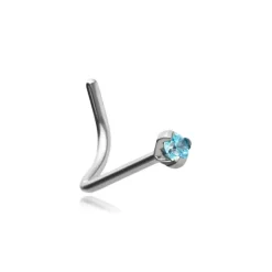 Tytanowy kolczyk do nosa Premium Zirconia srebrny z niebieską cyrkonią - TN-018