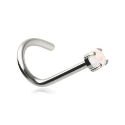 Tytanowy kolczyk do nosa z białym opalem OP18 - srebrny - TN-005