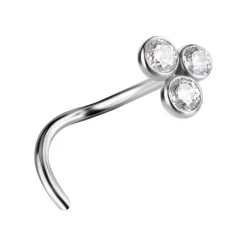 Tytanowy kolczyk do nosa ozdobny z białą cyrkonią - TN-038