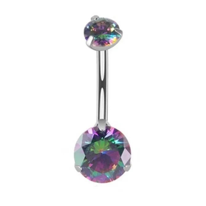 Tytanowy kolczyk do pępka z vitrail medium cyrkonią - TPP-014