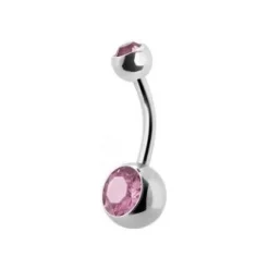 Tytanowy kolczyk do pępka z różowymi cyrkoniami - TPP-005