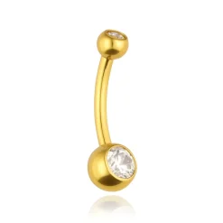 Tytanowy kolczyk do pępka - białe cyrkonie - gwint wewnętrzny - złoty - TPP-039
