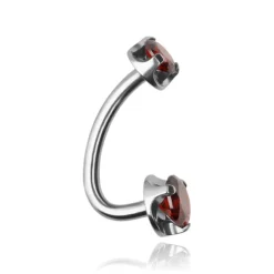 Tytanowy kolczyk do pępka L-shape - srebrny z czerwonymi cyrkoniami - TPP-043