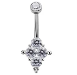 Tytanowy kolczyk do pępka - Premium Zirconia biała - TPP-023