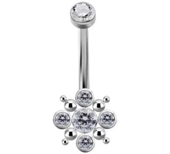 Tytanowy kolczyk do pępka - Premium Zirconia biały - TPP-027