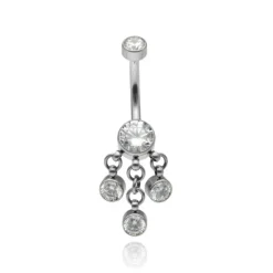 Tytanowy kolczyk do pępka z białymi cyrkoniami - TPP-002