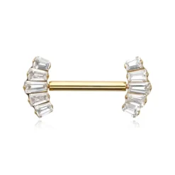 Tytanowy kolczyk do sutka z białymi cyrkoniami - złoty - TI-012