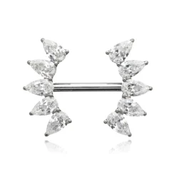 Tytanowy kolczyk do sutka z białymi cyrkoniami - srebrny - TI-013