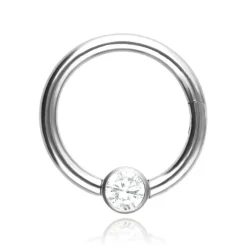 Tytanowy kolczyk kółko BCR clicker z białą cyrkonią - srebrny - TK-080
