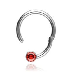 Tytanowy kolczyk kółko BCR clicker z czerwoną cyrkonią - srebrny - TK-080