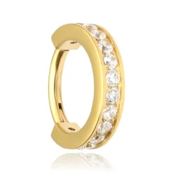 Tytanowy kolczyk kółko clicker z białymi cyrkoniami - złoty - TK-095