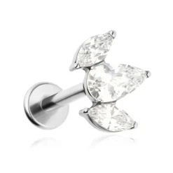 Tytanowy kolczyk labret z białymi cyrkoniami - srebrny