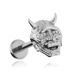 Tytanowy kolczyk labret japońska maska - srebrny