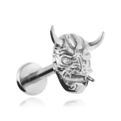 Tytanowy kolczyk labret japońska maska - srebrny