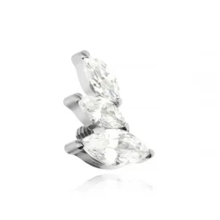 Tytanowy kolczyk labret z białymi cyrkoniami prawy - srebrny