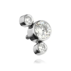Tytanowy kolczyk labret z białymi cyrkoniami - srebrny