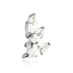 Tytanowy kolczyk labret z białymi cyrkoniami lewy - srebrny