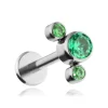 Tytanowy kolczyk labret z zielonymi cyrkoniami - srebrny