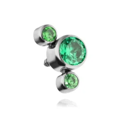 Tytanowy kolczyk labret z zielonymi cyrkoniami - srebrny
