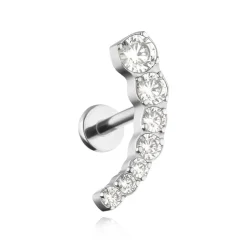 Tytanowy kolczyk labret z białymi cyrkoniami - srebrny