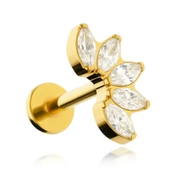 Tytanowy kolczyk labret cluster z białymi cyrkoniami - złoty