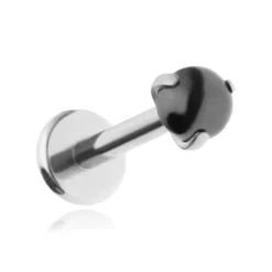 Tytanowy kolczyk labret czarnym Hematytem - srebrny