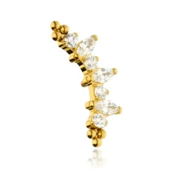 Tytanowy kolczyk labret cluster z białymi cyrkoniami - złoty