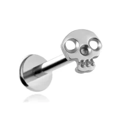Tytanowy kolczyk labret czaszka srebrna